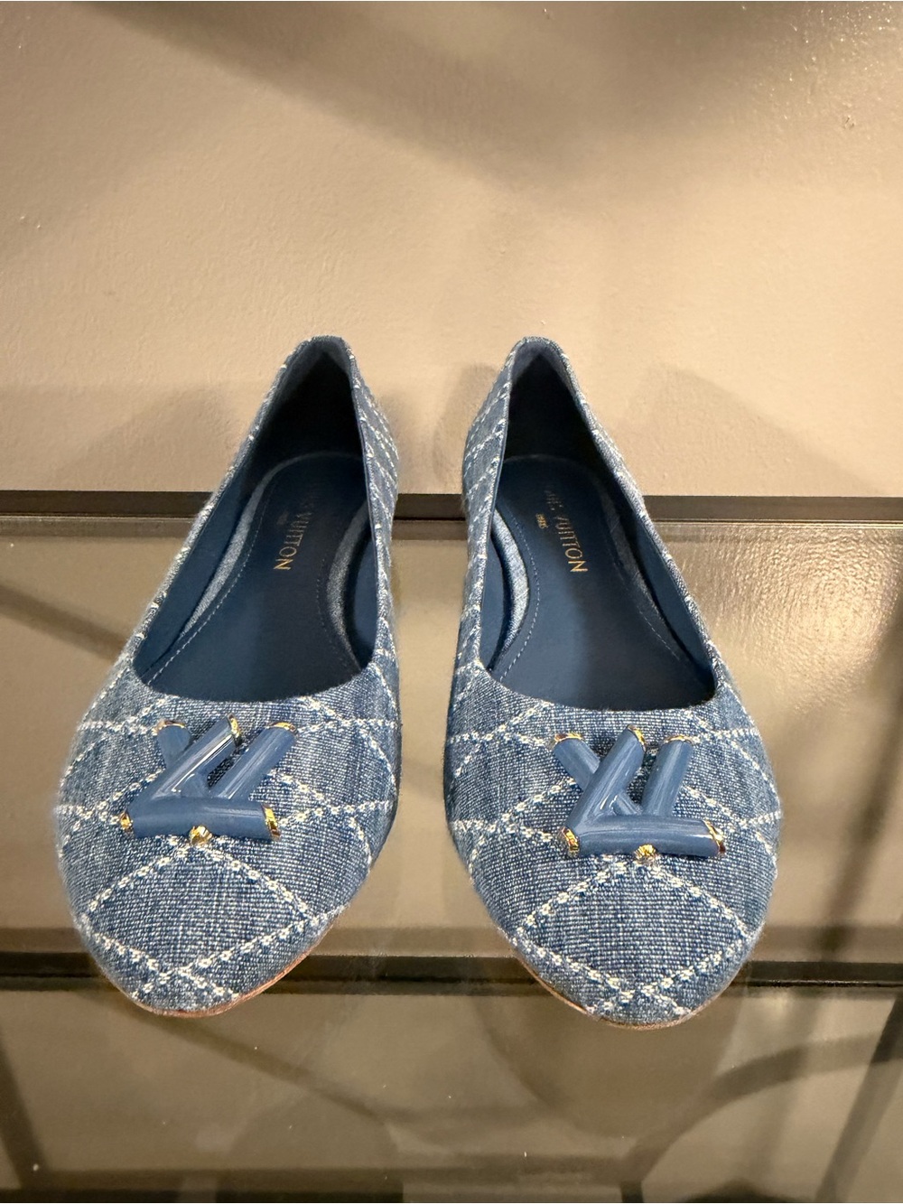 Louis Vuitton Blue Quilted Denim Logo Ballet Flats